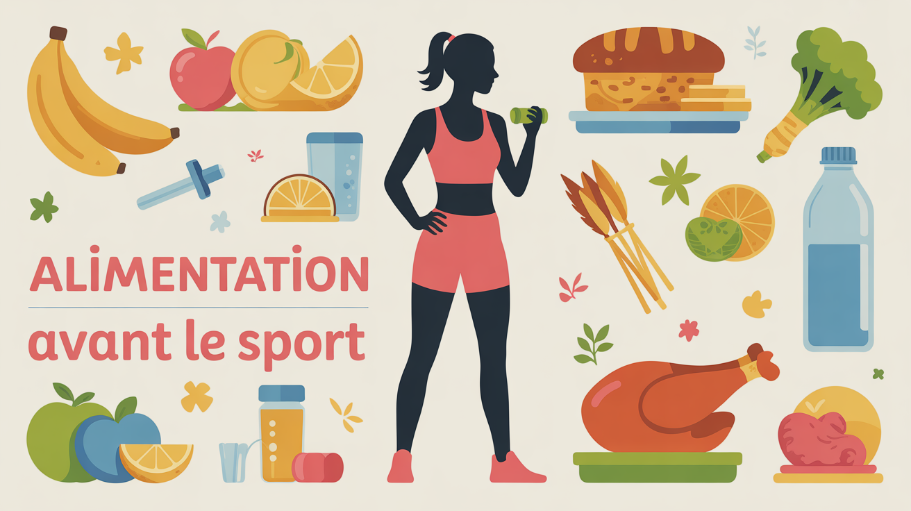 Illustration alimentation avant le sport femme aliments sains