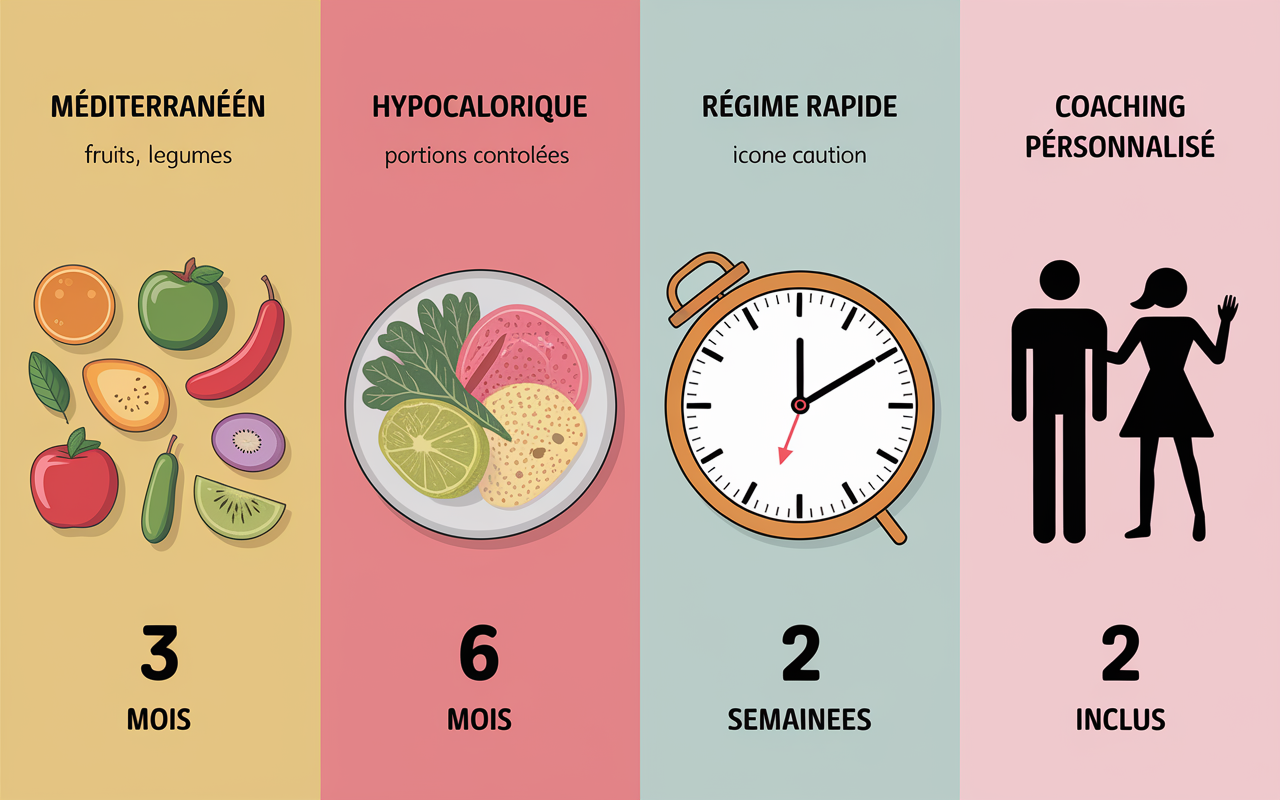 Comparatif visuel régimes perdre 10 kilos méditerranéen coaching