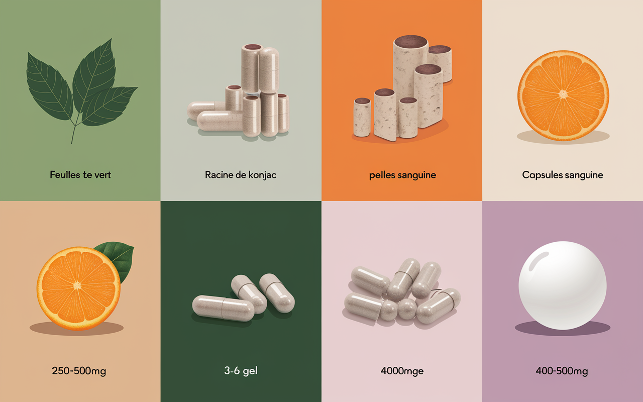 tableau ingredients the vert konjac morosil cla produits minceur