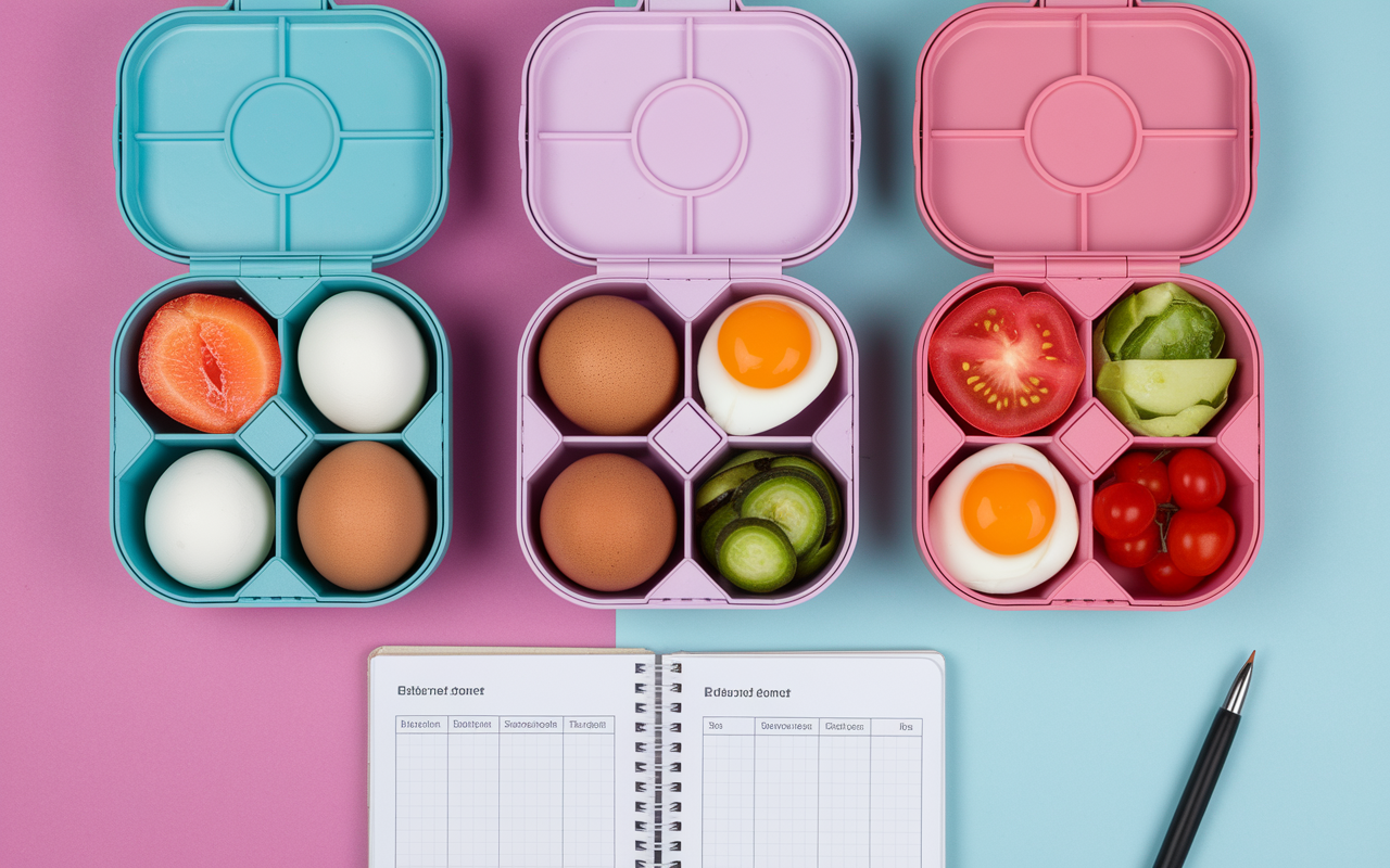 lunch box compartimentees regime oeuf bouilli et carnet menu