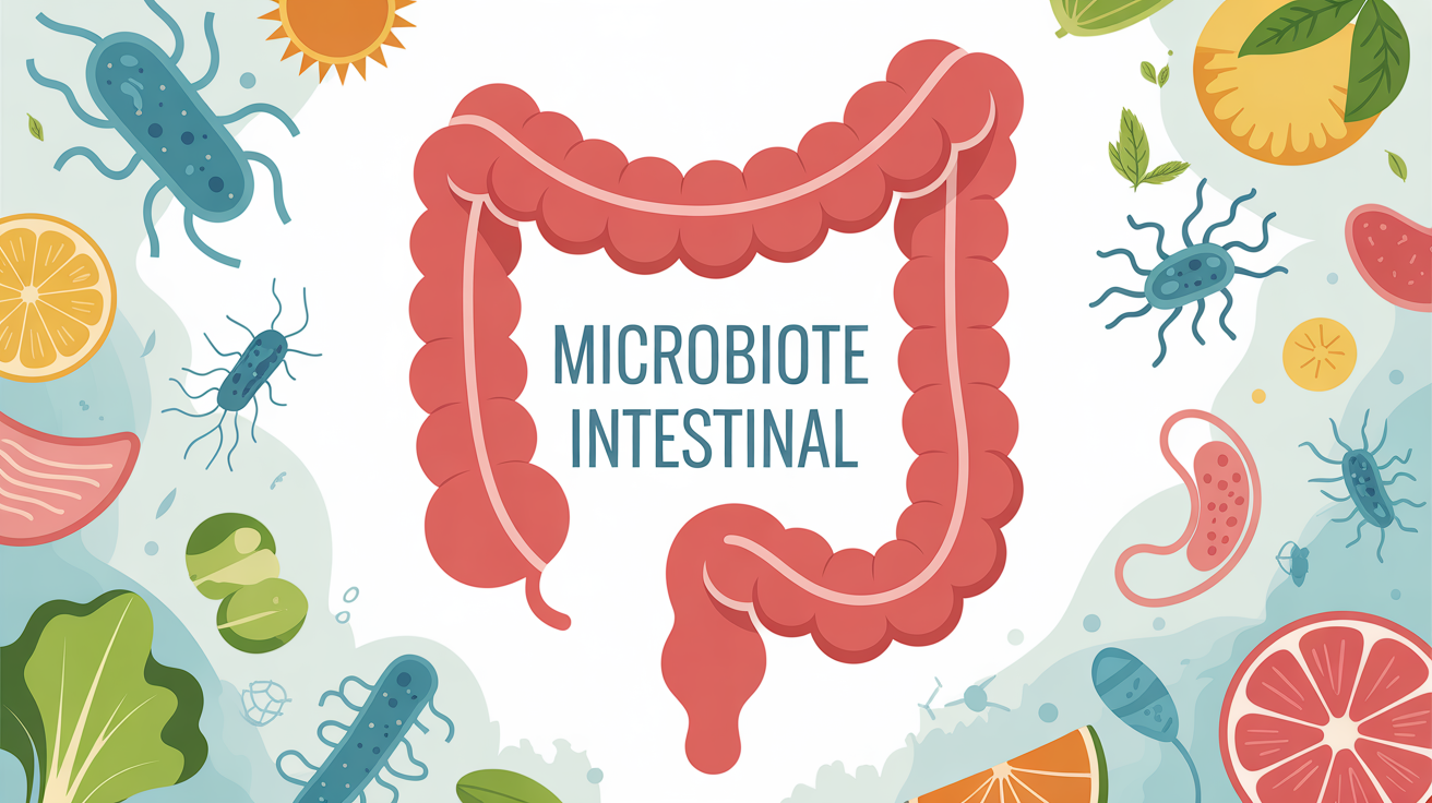 illustration du microbiote intestinal sain symboles energie