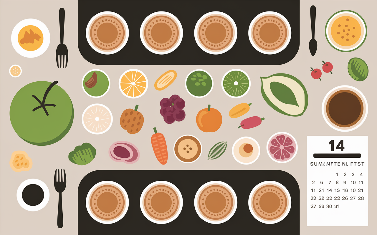 Menu soupe aux choux 14 jours, bols et ingredients