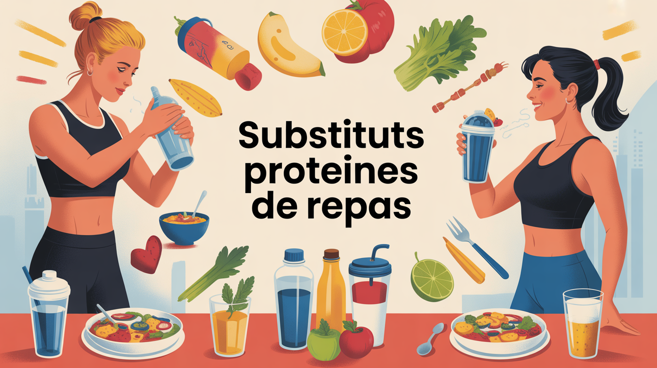 Scène dynamique substituts protéines de repas shake barre soupe table saine