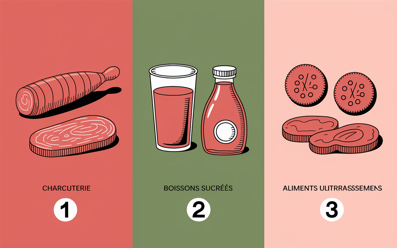 Charcuterie boissons sucrees aliments ultra transformes pictogramme avertissement