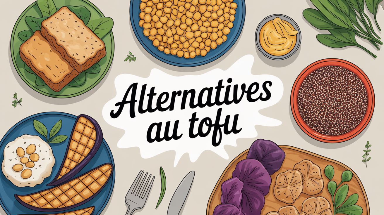 Assiette colorée d'alternatives au tofu protéinées