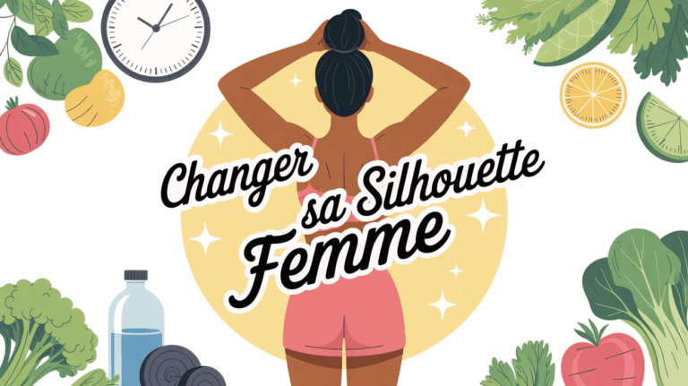 Illustration femme transformation body sculpt haltère légumes chrono