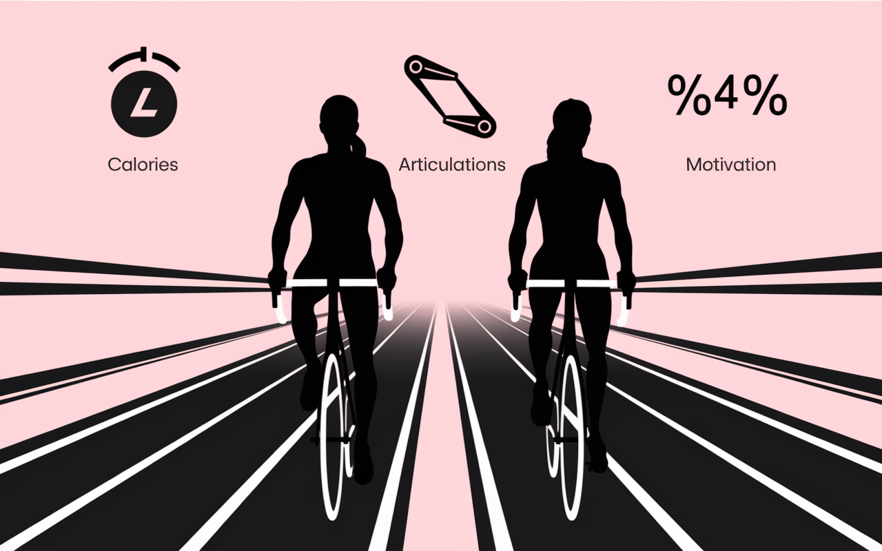 Deux silhouettes choix tapis de course versus velo elliptique