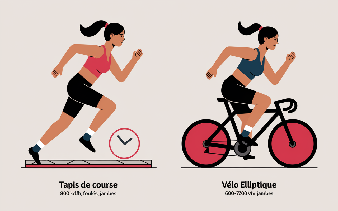 Schema calories muscles tapis course et velo elliptique