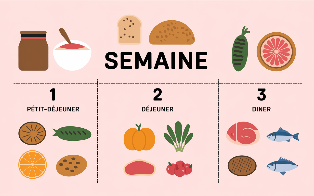 Grille menu 1200 calories femme 3 jours