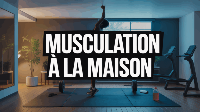 Musculation à la maison dans un salon moderne, tapis de gym et haltères