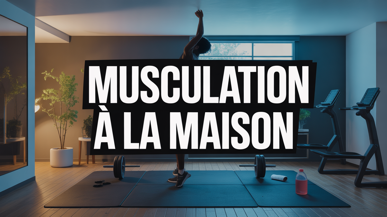 Musculation à la maison dans un salon moderne, tapis de gym et haltères