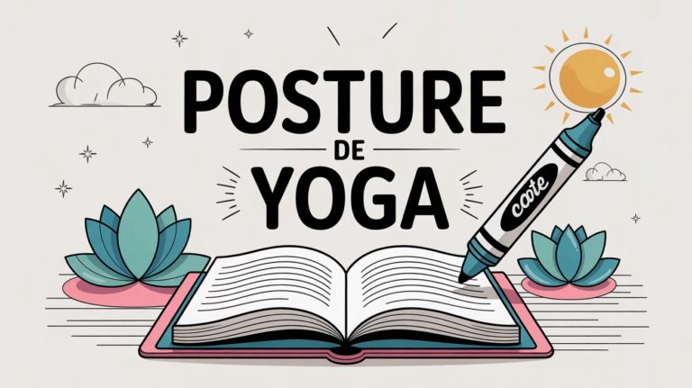 Carnet ouvert mots fléchés avec posture de yoga en titre