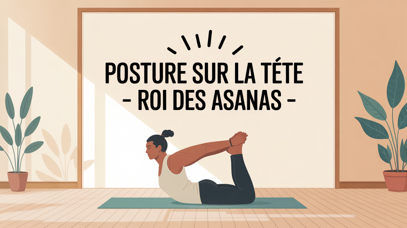 Posture sur la tete yoga Sirsasana sur tapis, illustration moderne
