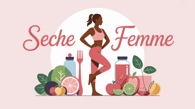 seche femme silhouette sportive devant balance aliments sains