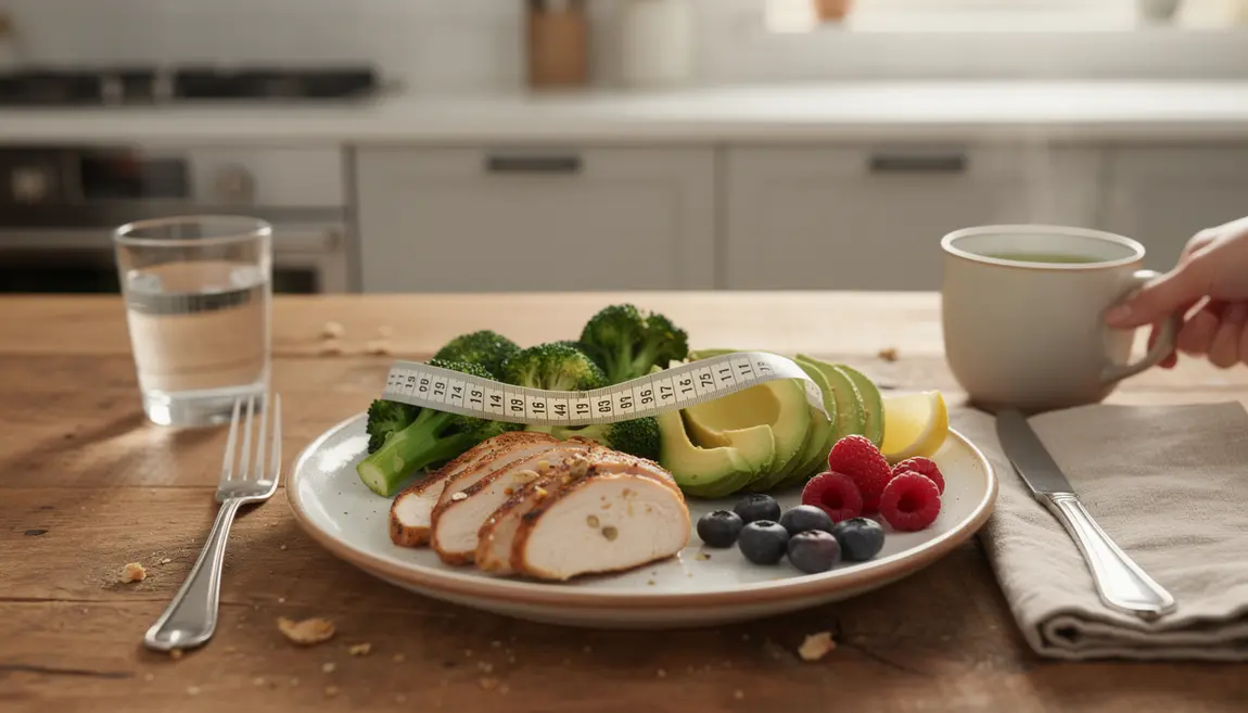 assiette saine aliments brûle-graisses brocoli citron poulet the vert perte poids