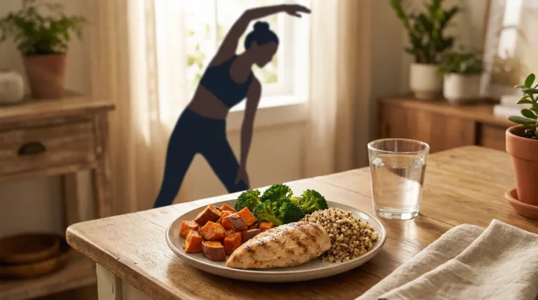 Assiette équilibrée avec légumes, protéines maigres, glucides complexes, perte de poids