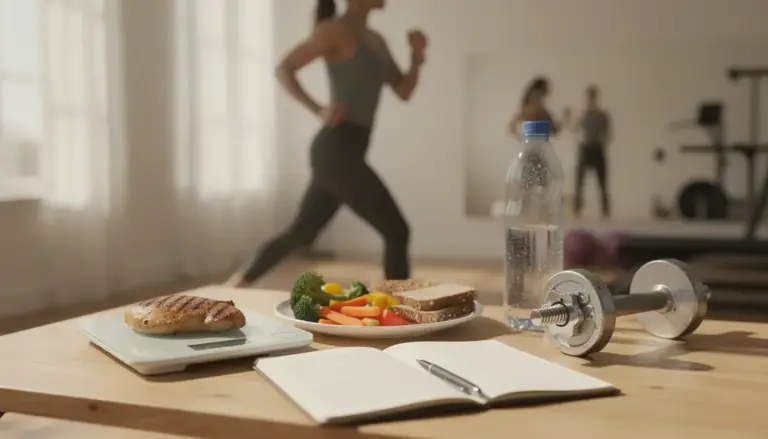 Salle lumineuse avec balance carnet aliments perte de poids durable