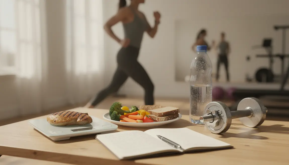Salle lumineuse avec balance carnet aliments perte de poids durable