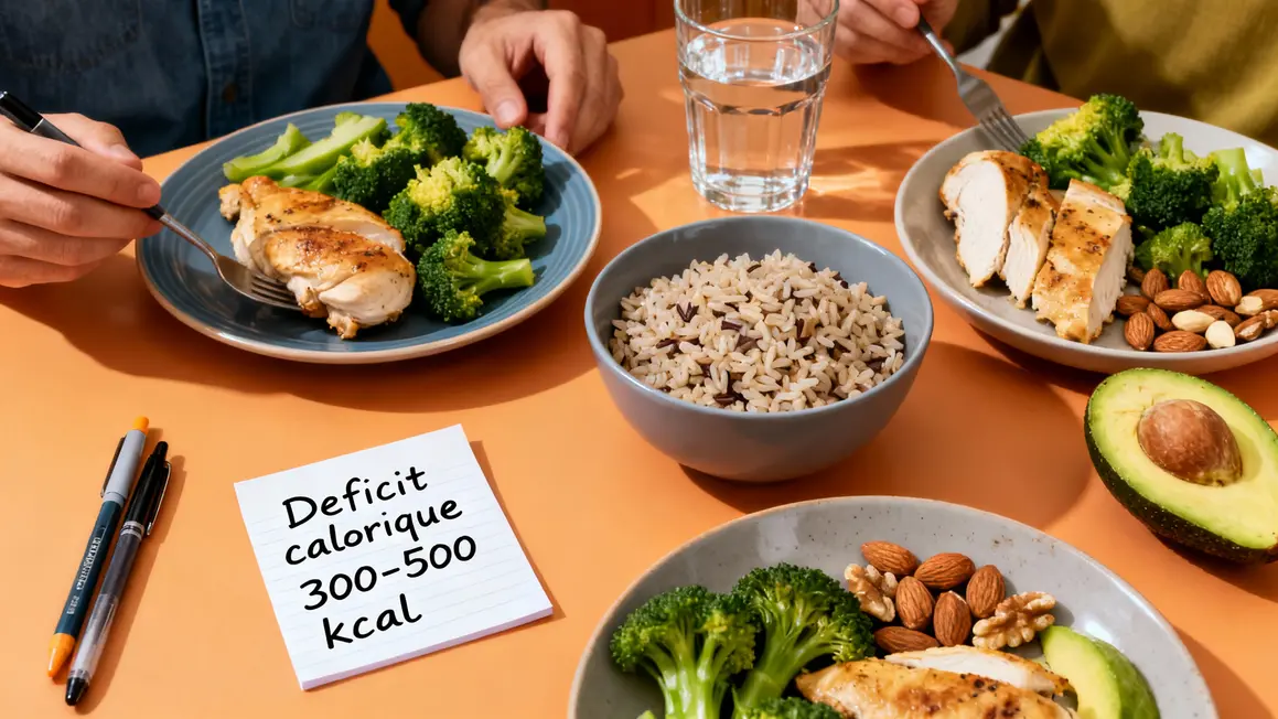 Assiette minceur avec protéine légumes et fiche déficit calorique