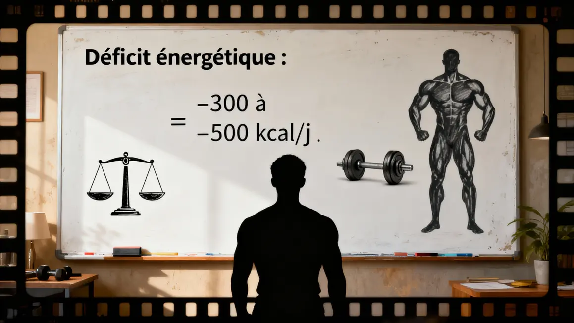 Graphique déficit énergétique, balance, silhouette musclée