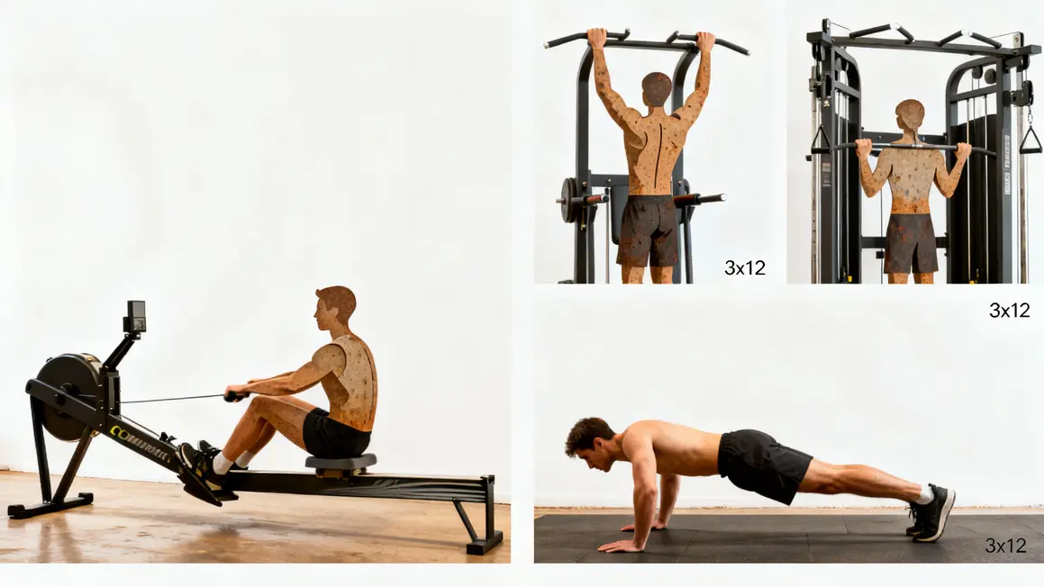 Montage exercices rowing pull-up gainage grand dorsal