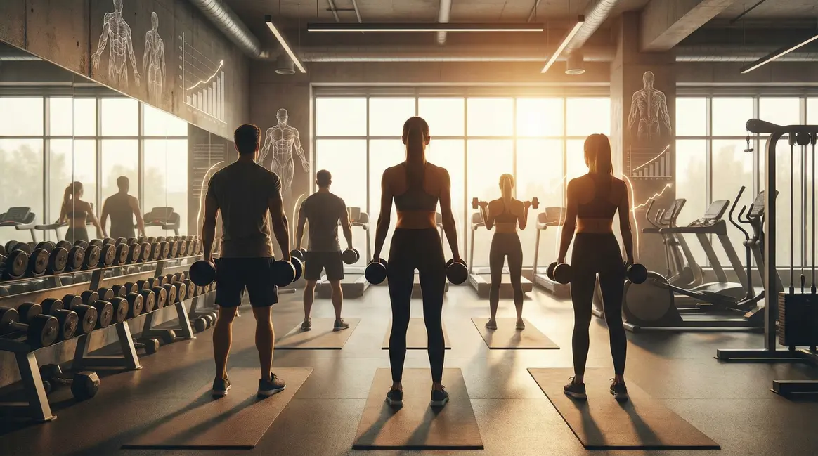 salle musculation silhouettes haltères progression