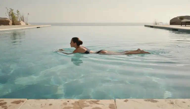 Nageuse effectuant la brasse dans piscine lumineuse