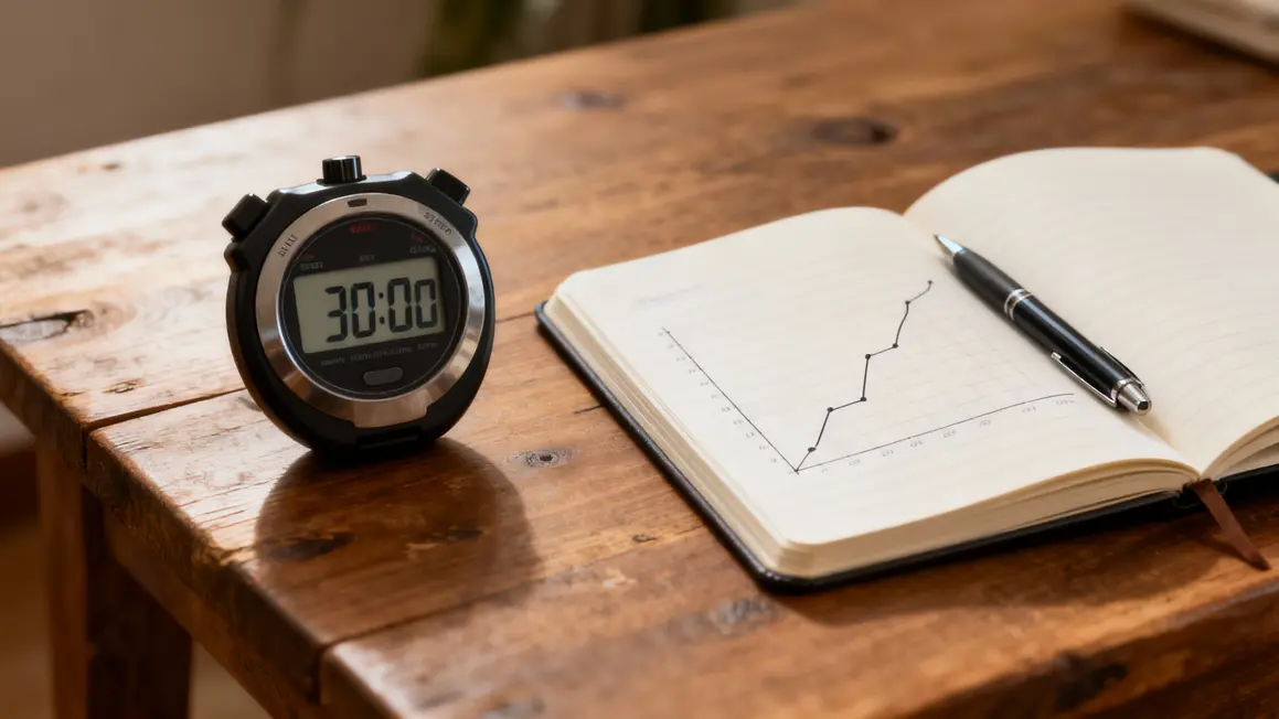 Chronomètre digital sur carnet notes suivi performance