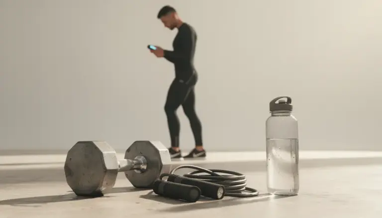 Athlète regarde un chronomètre digital avec accessoires sport
