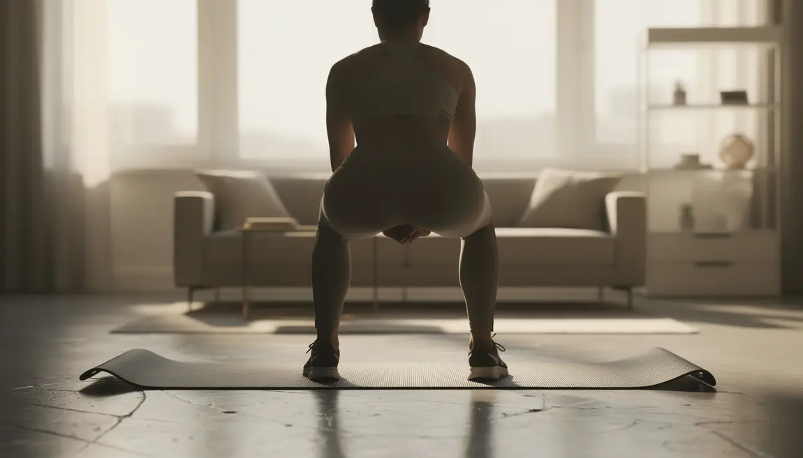 femme squat salon exercice renforcement cuisses