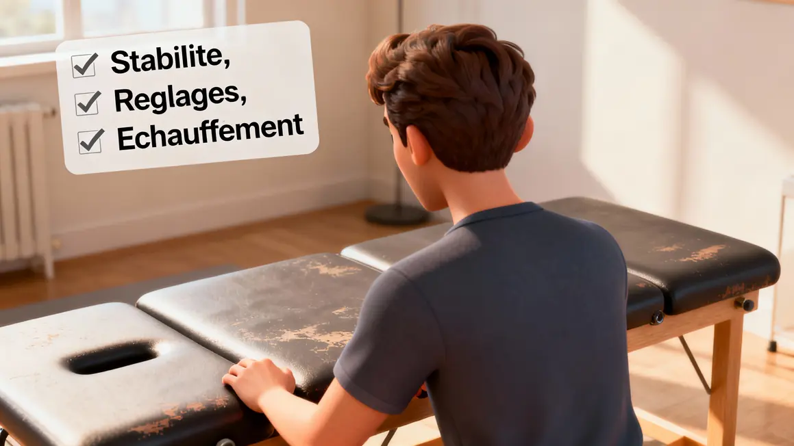 Réglage du banc pour lombaires vue dos check-list sécurité