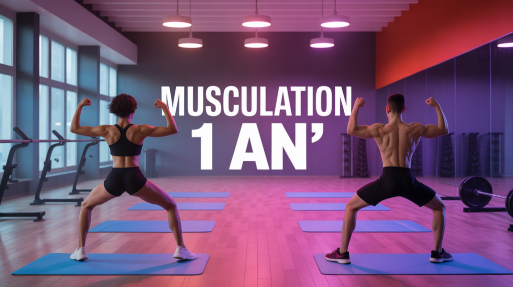 1 an de musculation avant apres salle sport silhouettes