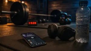 Musique pour entraînement sur smartphone : playlist et casque en salle