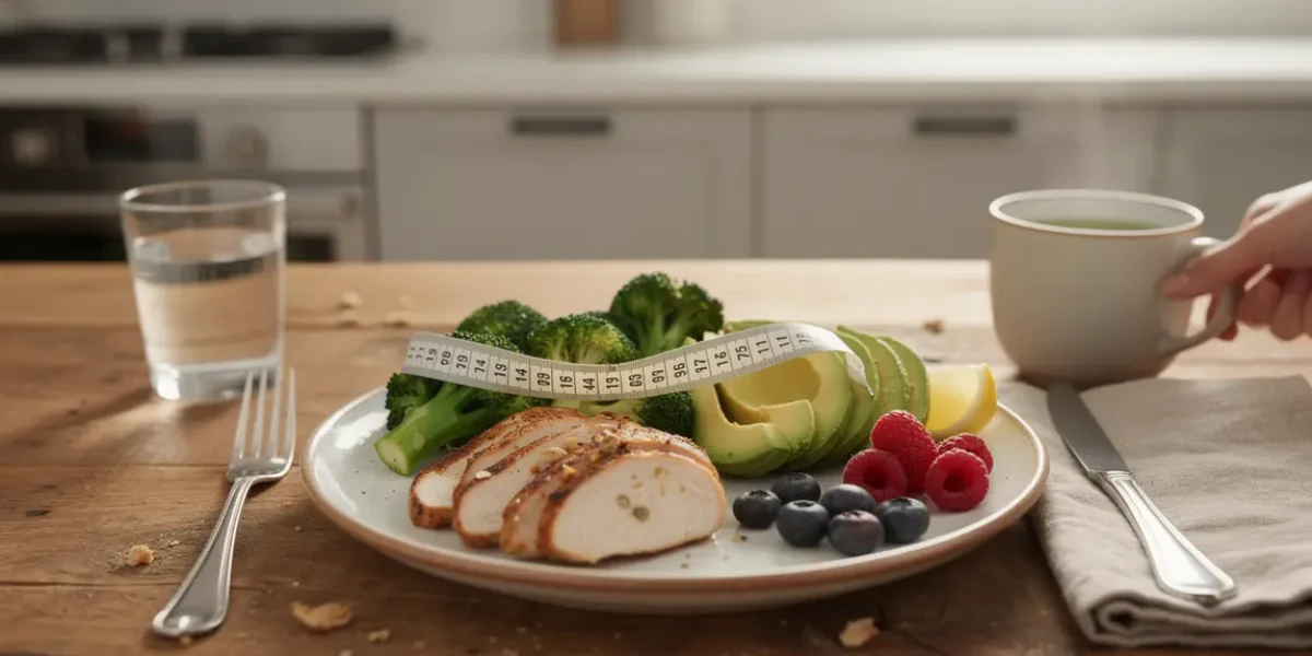 assiette saine aliments brûle-graisses brocoli citron poulet the vert perte poids