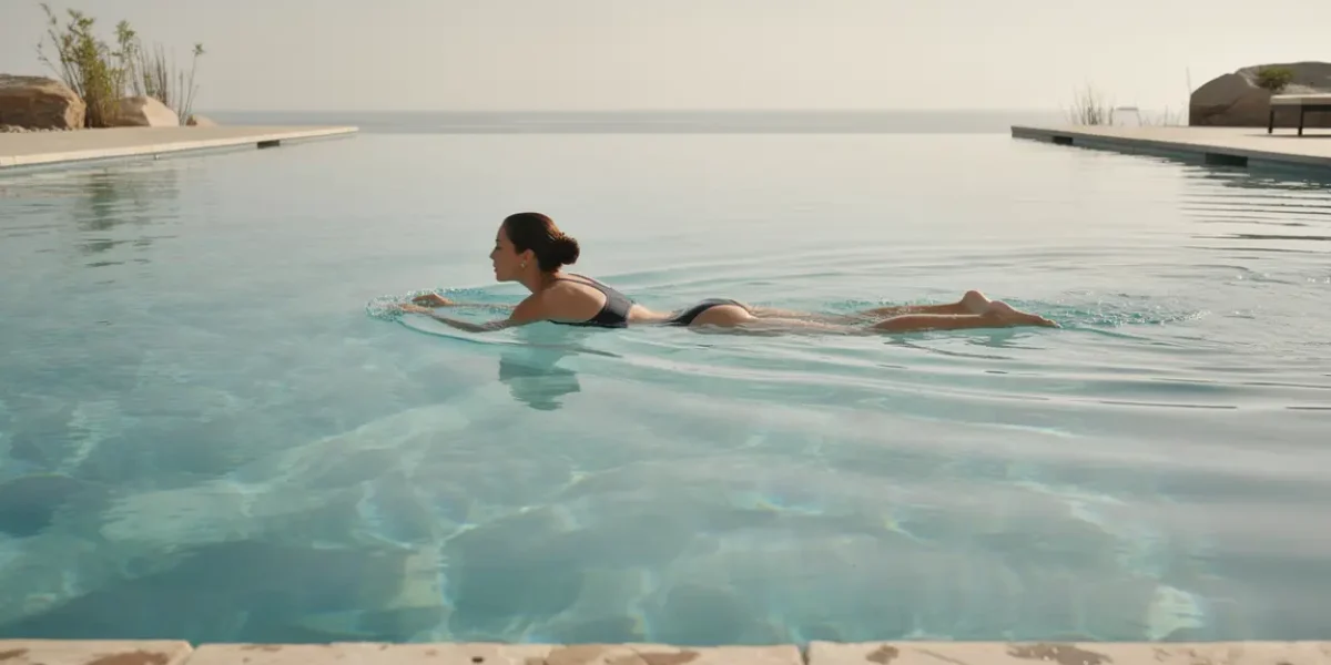 Nageuse effectuant la brasse dans piscine lumineuse