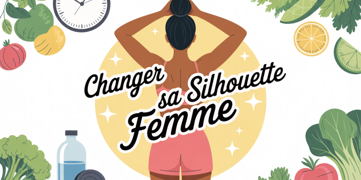 Illustration femme transformation body sculpt haltère légumes chrono