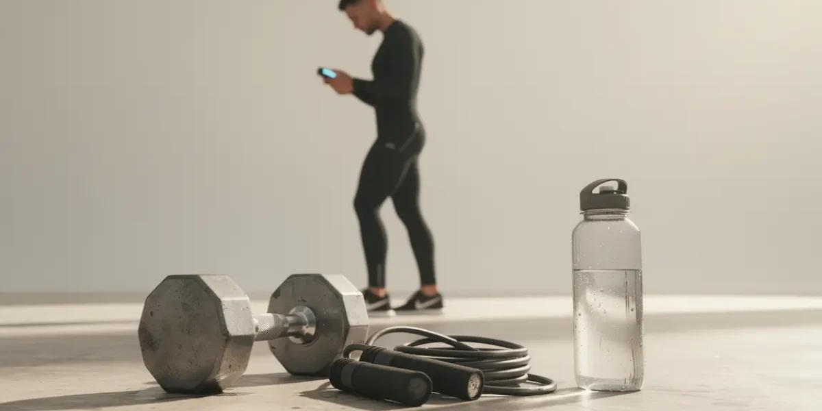 Athlète regarde un chronomètre digital avec accessoires sport