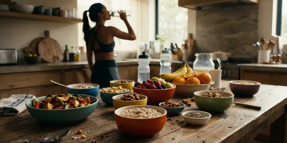 table cuisine saine bols fibres flocons avoine fruits legumes noix sport