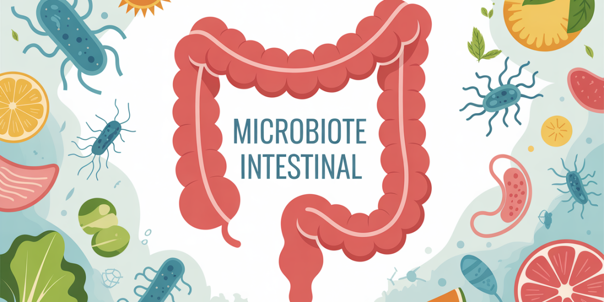 illustration du microbiote intestinal sain symboles energie