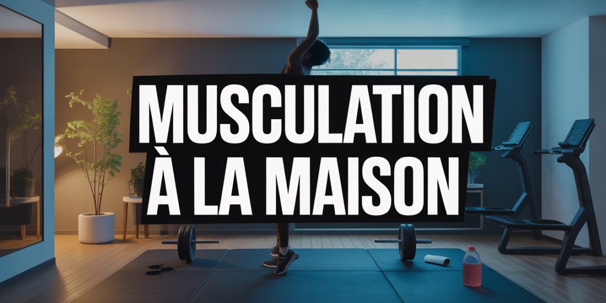 Musculation à la maison dans un salon moderne, tapis de gym et haltères