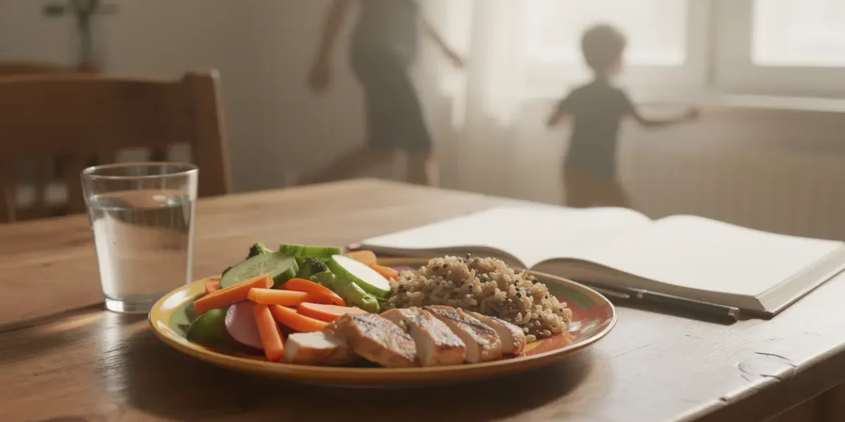 table assiette coloree legumes proteines cereales famille suivi