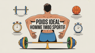 Poids ideal homme 1m80 sportif illustration silhouette balance