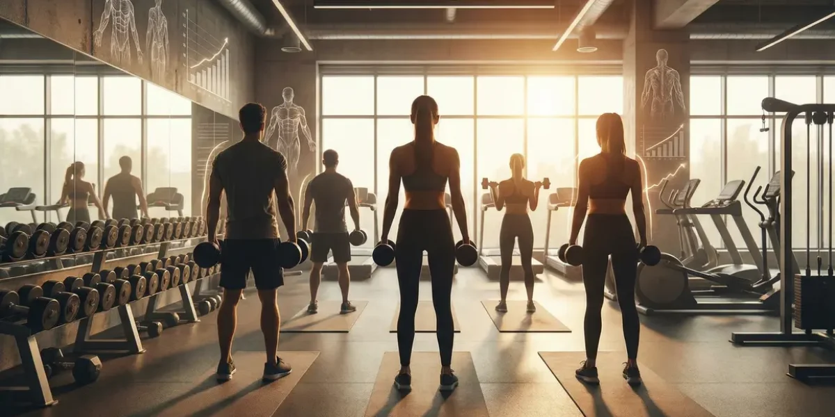 salle musculation silhouettes haltères progression