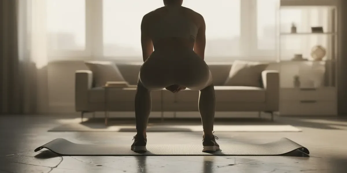 femme squat salon exercice renforcement cuisses