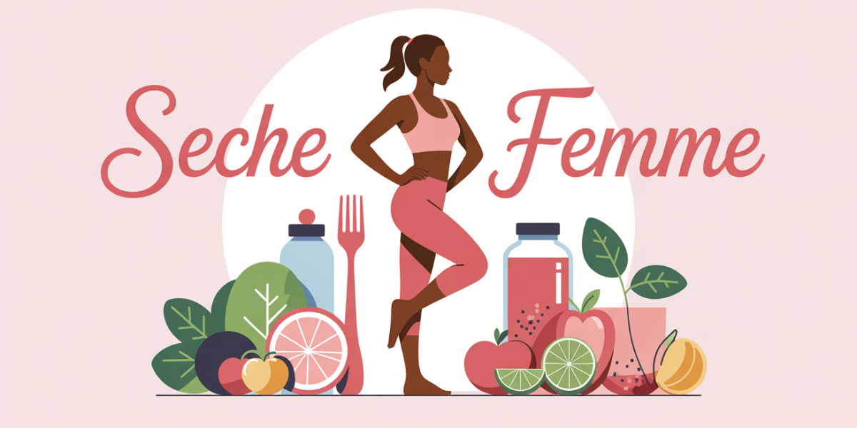 seche femme silhouette sportive devant balance aliments sains